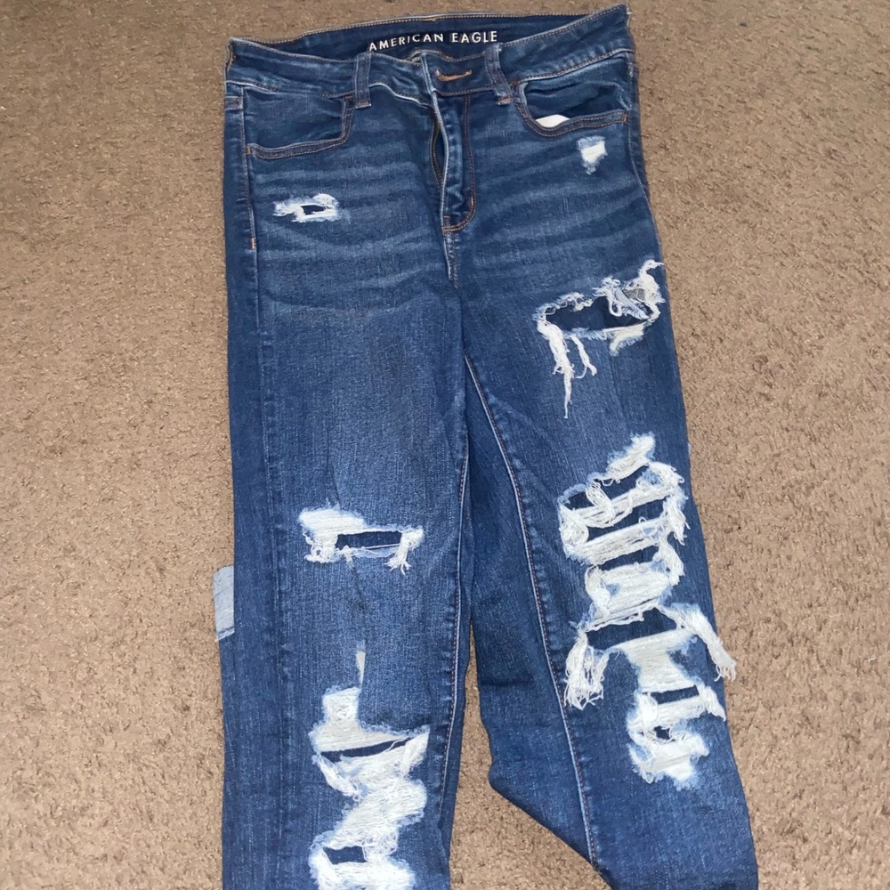 American Eagle Outfitters Women's Ripped Dark Blue Skinny Jeans